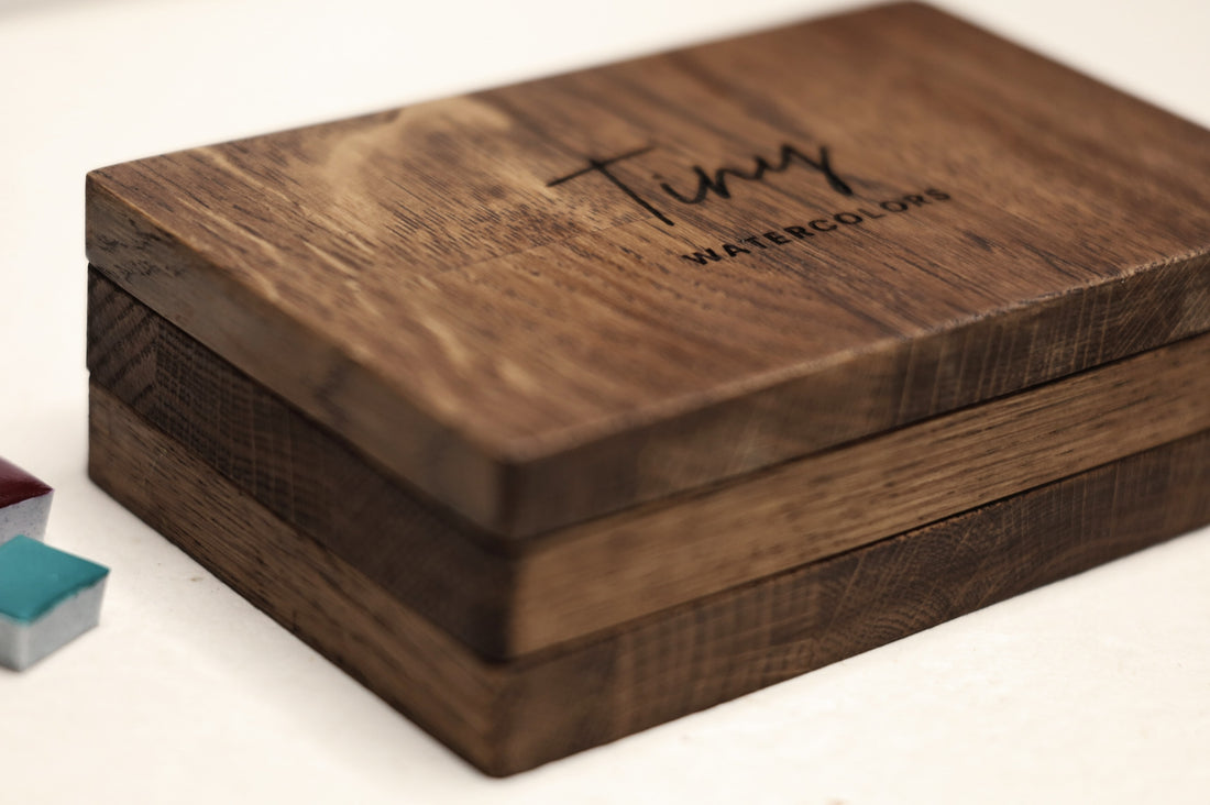 Coffret d'aquarelles de luxe en bois (avec 36 demi-godets vides)