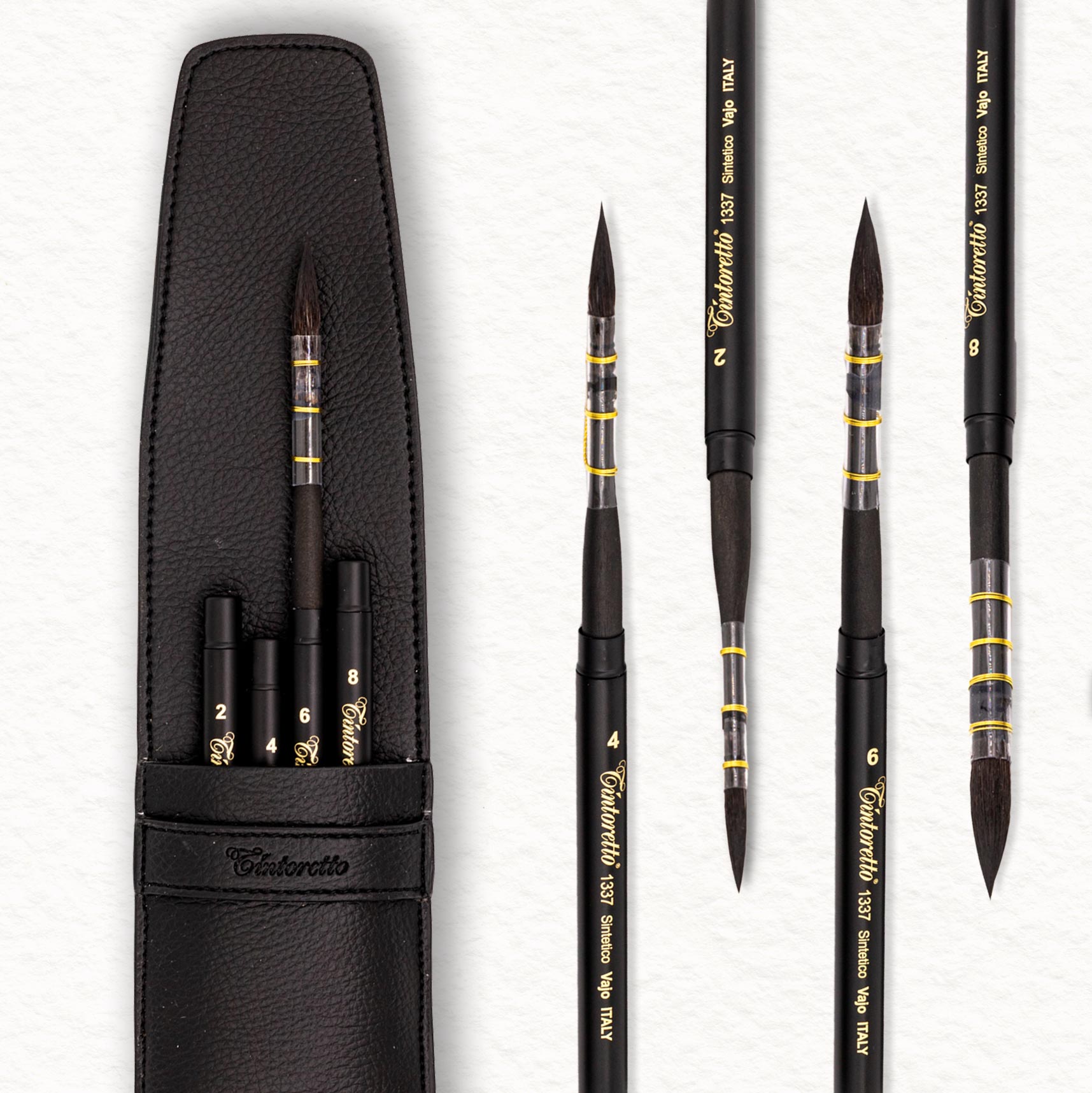 4 Travel brushes in eco-leather pocket cases - Vajo - Tintoretto (4323)