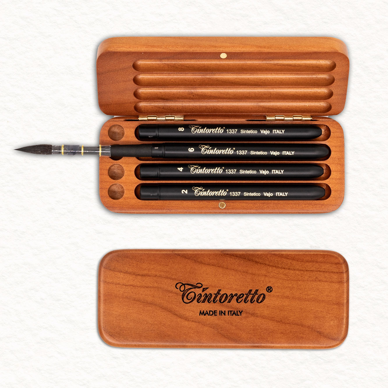 4 Pinceaux de voyage dans un étui de poche en bois - Vajo - Tintoretto (553) 